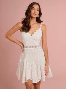 Enchnt Spring/Summer Romantic Women's White Exquisite 3D Flower Embroidered Waist Hollow Out Lace V-Neck Sleeveless Backless Cute Princess Mini Dress,Sweet&Elegant For Vacation&Date&Holiday&Party&Graduation&Wedding Guest&Beach,Prom Dress,Summer Dresses For Women,Sun Dresses For Women,Summer Clothes,Vestidos Elegantes De Mujer,Vestidos Elegantes Para Fiesta