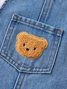 SHEIN Baby Jungen Casual Daily Teddybär Stickerei Denim Latzhose
