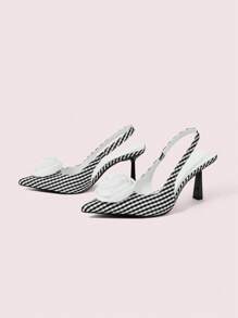 CUCCOO DOLLMOD Fashion Elegant Plaid Fabric High Heel Shoes For Women, Suitable For Vacation - Black and White - View 9