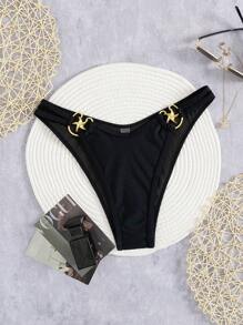 SHEIN Swim Women's Solid Color Five-Pointed Star Metal Accent Beach Shorts, Casual Spring Break Resort Swimwear For Summer Beach Vacation - Black - View 4