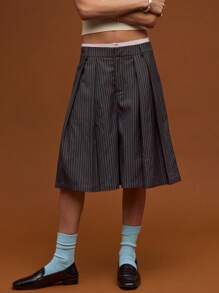 COUREZ 低腰褶皱细条纹短裤/女士夏季穿搭/夏季短裤/街头休闲/Y2K复古风