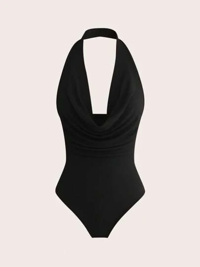 Sweetina Women's Spring Break Outfits Solid Color Sleeveless Backless Bodysuit, Minimalist Fashion Casual Bodysuit For Everyday Wear