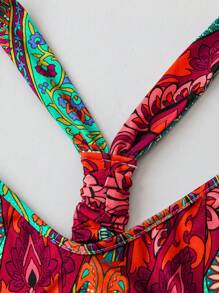 Flirla 加大码女式休闲腰果花印花连体裤，可调节肩带，波西米亚风，宽松