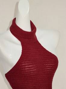 SHEIN ICON 女式纯色简约针织吊带背心 - 紅色 - 查看 8