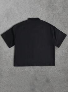 Manfinity EMRG Men Portrait Graphic Zip-Up Short Sleeve Shirt, Religious Shirts ,Christian Shirt Shirts Street Wear, Vintage Shirt Men, Christian Clothes - Black - View 2