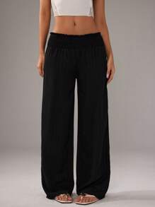 TRNVIE Women's Loose Casual Pants High Waist Elastic Waistband Bohemian Vacation Travel Beach Long Pants, Versatile Fall Cloth For Women