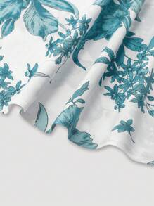 Franclia Plus Size 2-Piece Set: Solid Color Long Sleeve Jacket And Floral Print Slip Dress Fall Cloth For Women - Teal Blue - View 3