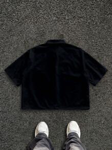 Manfinity Roghcode Men's Lip Print Single-Breasted Casual Loose Short Shirt Men's Cropped Tops, Lip Shirt, Cropped Men S Shirts