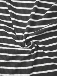 SHEIN LUNE 女士条纹圆领无袖休闲修身短款连衣裙