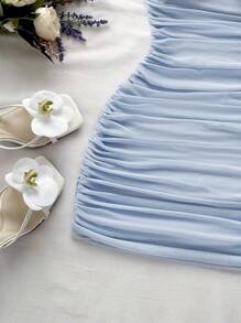 Soleia 女士度假针织网眼露肩紧身连衣裙 - 淺藍色 - 查看 4