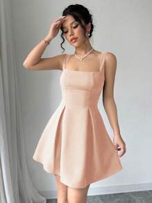 Chiquease Women's Summer Casual Waisted Low-Cut Solid Color Vacation Dress Mini Short Women Outfit - Coral Pink - View 3