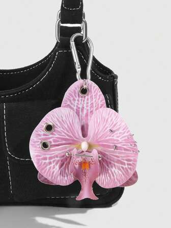 Fairycore 1 Stück modischer Schlüsselanhänger mit Cattleyaorchidee und Quaste, Frühlings-/Sommer-Strand-Urlaubs-Hochzeits-Festival-Geschenktasche Anhänger