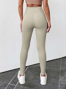 EURMUSE Women's High Waist Leggings - Beige - View 2