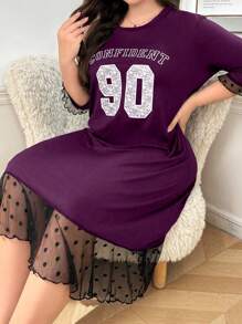 Rochie casual cu imprimeu de dantelă și patchwork, stil INS