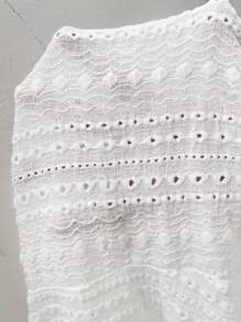 Breezaya Plus Size Hollow Embroidery Front Button Sleeveless Camisole Top, Summer Casual - White - View 7