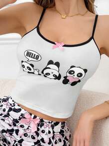 Cute Panda Heart Print Women Valentine's Day Pajama Top Holiday Season