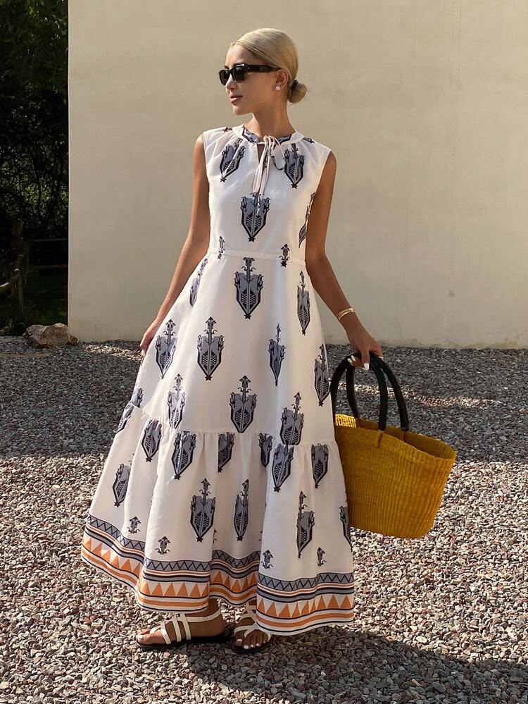 Women's Mid-Length Vacation Floral Print Dress, Spring/Summer Cruise Outfit For Women Boho