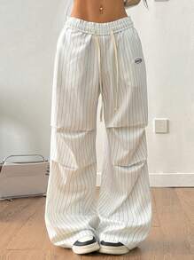 Coolane Women's Summer Streetwear Casual Basic Striped Wide Leg Sweatpants - White - View 4