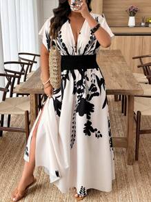 Weeklong Vestito estivo con scollo a V e maniche corte per taglie forti, alla moda