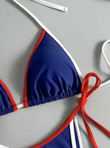 Swim Vcay 2 bộ đồ bơi Tankini Splice dành cho nữ, phong cách đại học tôn dáng khi tắm nước nóng và nghỉ dưỡng bãi biển - Màu xanh hải quân - Xem 3