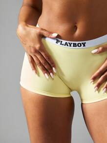 Missguided x Playboy MISSGUIDED Comfortable Athletic Bra Boyshort Set High Waist Underwear Set Workout Sports Two Piece Set Matching Sport Exercise Dance Summer Spring