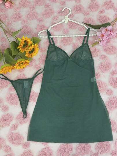 Seduluxe Verleidelijke Non Wired Mesh BH Spaghetti Strap Slip Set view 6