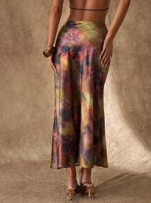 Glamine Chân váy chữ A in họa tiết satin cho nữ, thanh lịch và đa năng - Nhiều màu - Xem 2