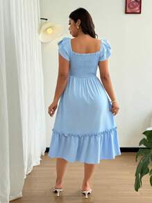 Flirla Women's Ruffle Pleated A-Line Vacation Casual Long Dress, Summer - Blue - View 2