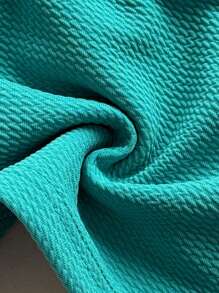 Soleia Women's Teal Blue Summer Casual Vacation Holiday Knitted Textured Strapless Asymmetrical U-Shaped Button Gathered Cropped Top,Fitted Party - Pink - View 7