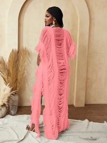 BamGleam Áo len cardigan dài tay khoét lỗ đơn giản cho nữ đi nghỉ mát thường ngày - Hồng - Xem 2