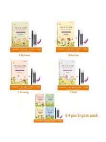 1 pieza, Libro de práctica de escritura, Ritmo en inglés, Libro de práctica mágica, Cuaderno, Literatura infantil, Aprendizaje, Números, Letras, Carta del alfabeto, Regalo de caligrafía, Escuela, Estudiante, Útiles escolares, Escuela infantil, Aprendizaje del inglés, Escritura en inglés