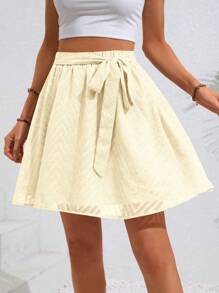 Breezaya Solid Color Waist Belt Casual Vacation Summer Skirt - Apricot - View 4
