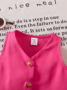 Babygirl Casual Pink Simple Top & Wide Leg Pants Suit Set - Pink - View 6