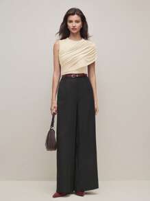 BizChic 2025 Summer New Cream Yellow Ruched Design Batwing Sleeve Women's Top T-Shirt, Business Casual Daily Commute Elegant Beach Resort Suitable For Wedding Guests, Country Music Festival, Brunch, Airport, 90s Retro Stockholm Style, American Independence Day - Apricot - View 2