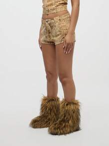 SUMWON WOMEN Short court taille haute en sergé imprimé serpent, pour festival, fête, club, danse. Short d'été mini stretch fessier - Multicolore - Voir 6