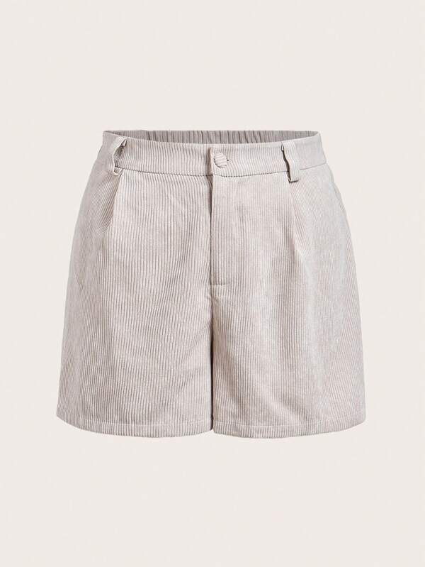SHEIN EZwear Plus Size Women Pleated Loose Casual Versatile Shorts, Apricot Color