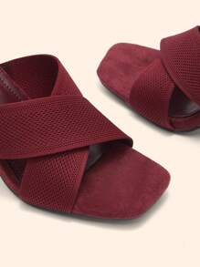 CUCCOO BASICS CUCCOO Women's Square Toe Fashion Daily Commute Burgundy High Heel Sandals - Burgundy - View 5