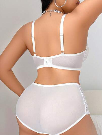 SHEIN 2件套大码女士性感蕾丝拼布内衣套装