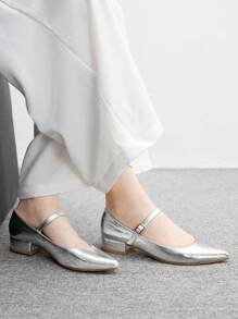 CUCCOO BIZCHIC New Pointed Toe Bow Patchwork Rivet Accent Shallow Mouthfeel Fashionable Ladies High Heel Pumps - Silver - View 2