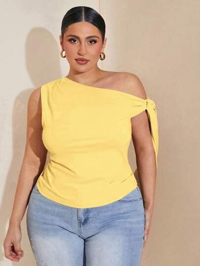 SHEIN BAE Blusa negra asimétrica con hombros descubiertos para mujer talla grande, adecuada para ir al trabajo, citas, té de la tarde, San Valentín, verano, cumpleaños, eventos formales, fiestas, con diseño fluido