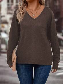 INAWLY Women Plus Size V-Neck Long Sleeve Loose Soft Knit Sweater For Autumn/Winter