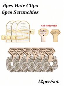 SHEIN 12PCS Bridesmaid Hair Clips No Bend Hair Clips No Crease Hair Clips Gold Glitter Makeup Bangs Hair Clips(6pcs Hair Clips+6pcs Scrunchies)Bridal Shower Gifts Silk Satin Soft Hair Accessories Bridesmaid Wedding Favor Women,Christmas - Multicolor - View 2