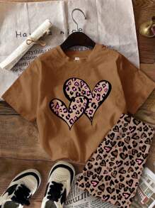 SHEIN Leap Crew Bộ 2 món áo ngắn tay tối giản thường ngày và quần short cho bé gái tuổi teen, phù hợp cho mùa hè - Nhiều màu - Xem 3