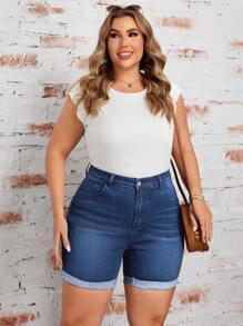 EMERY ROSE Plus Size Women Cuffed Pocket Casual Denim Shorts