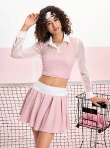 SHEIN MOD Elegant White Sheer Mesh Collar Top - White - View 1