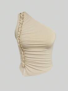 3-Piece Set Women Solid Color Frill Trim One Shoulder Top - Multicolor - View 4