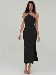 Aloruh Knit Maxi Backless Slit Dress