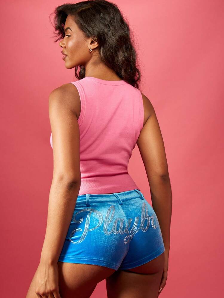 Missguided x Playboy Ribbed Tank Top With Butterfly Logo Summer Festival Athletic Tank Top Racerback Gym Workout Crop Sleeveless Basic Fitted Athleisure Dance