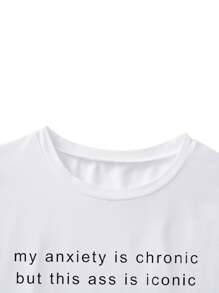 SHEIN 女式休闲常规白色圆领短袖字母印花 T 恤，夏季 - 彩色 - 查看 5