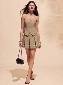 Chiquease Women Two Pieces Outfits For Daily Wear - Khaki - View 4